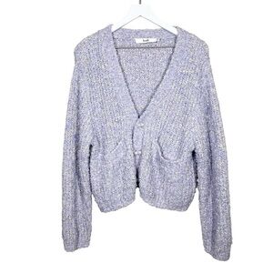 b+ab Womens Vneck Purple Boucle Knit Cardigan Sweater Faux Pearl Buttons Small